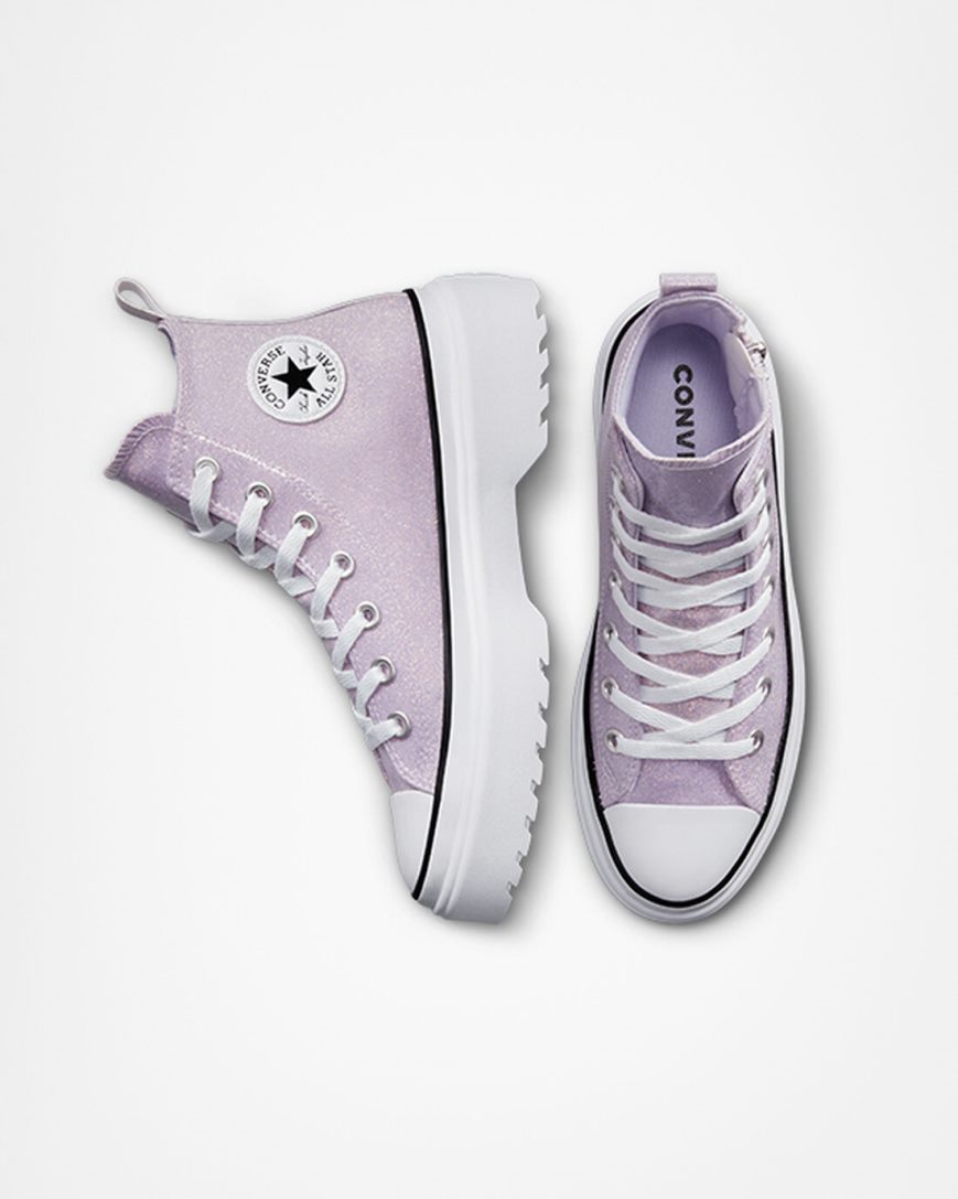 Sapatos Plataforma Converse Chuck Taylor All Star Lugged Lift Glitter Cano Alto Menina Roxo Branco Pretas | PT B04P518